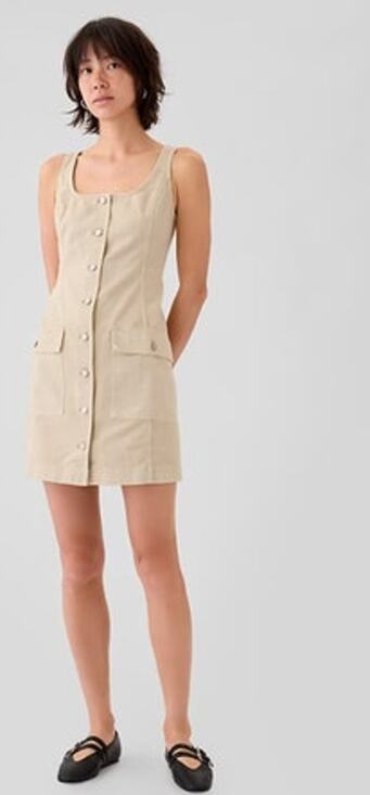 GAP Dresses & Skirts - NWT Womens Gap Utility Button Cream Denim Mini Dress Size XL Tall